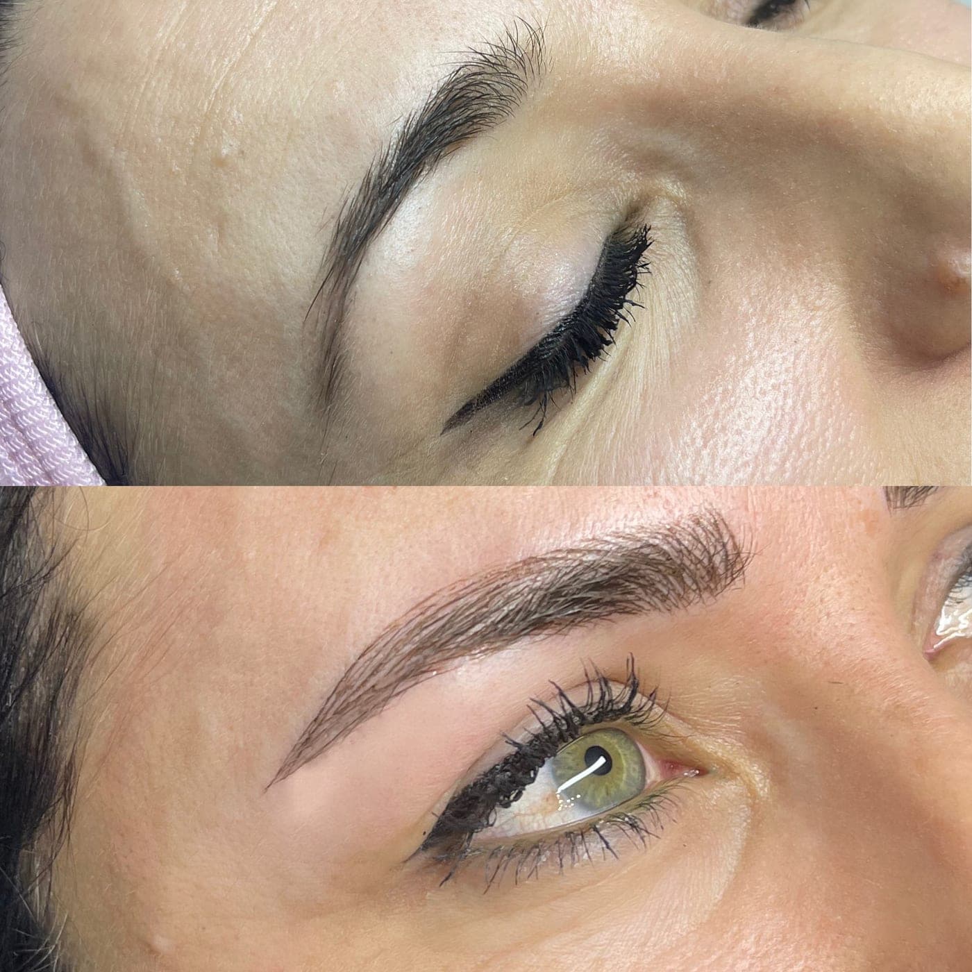 Microblading Vorher Nachher München – präzise Haarstriche bei Nue Beauty
